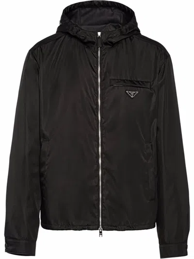 Prada `re-nylon` Hooded Jacket In Black  