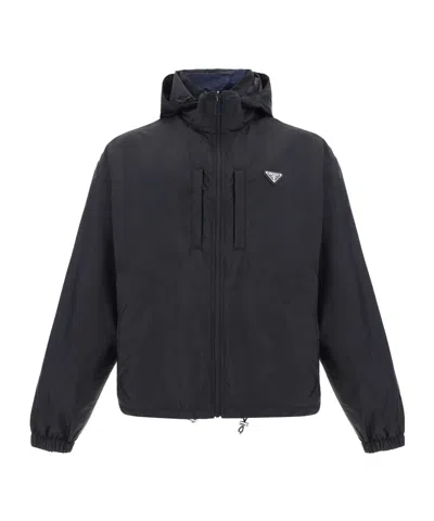 Prada Re-nylon Hooded Jacket In Black