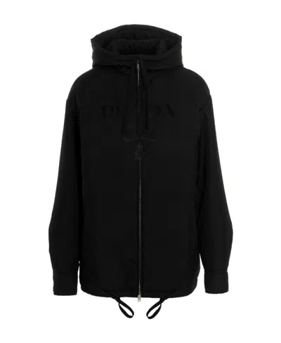 Prada Re-nylon Hooded Jacket In Black