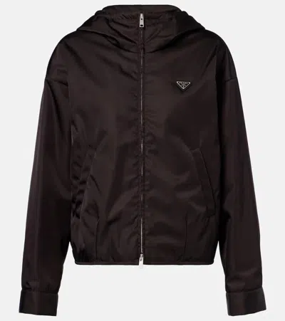 Prada Re-nylon Hooded Jacket In Brown