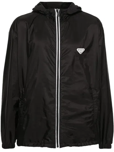 Prada Re-nylon Enamel Triangle-logo Jacket In Black