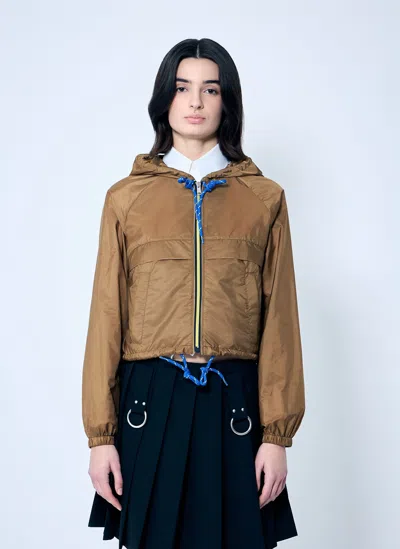 Prada Re-nylon Hooded Jacket With Contrast Trims In Brown