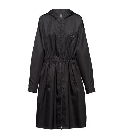 Prada Re-nylon Drawstring Hooded Coat In Black