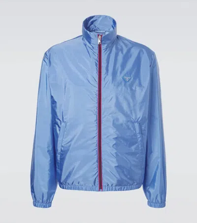 Prada Recycled Nylon Feather Jacket High Neck In Blue