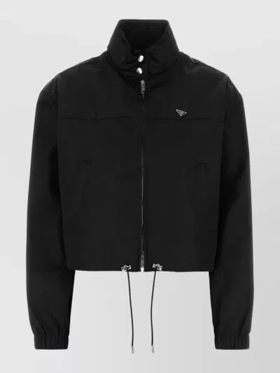 Prada Re Nylon Jacket High Collar Long Sleeves In Black