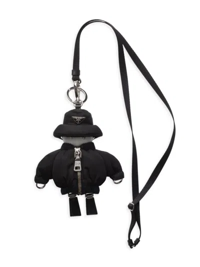 Prada Re-nylon Key Ring Trick With Shoulder Strap In Black