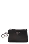Prada Re-nylon Key Ring With Logo In Black