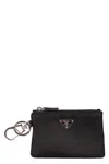 Prada Re-nylon Key Ring With Logo In Black