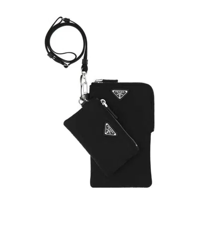 Prada Re-nylon Lanyard Pouches In Black
