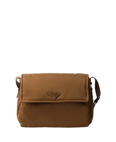 Prada Traveller Re-nylon Large Padded Shoulder Bag In Brandy
