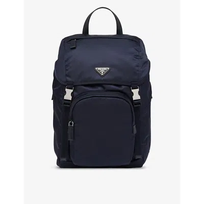 Prada Mens Blue Re-nylon Large Recycled-nylon And Leather Backpack