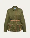 Prada Re-nylon Leather Belted Jacket In F0466 Loden