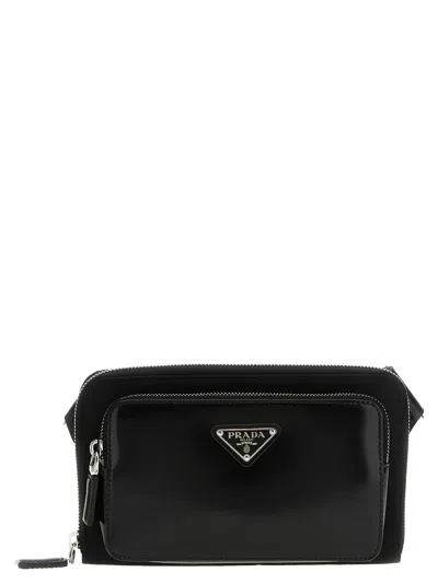 Prada Re-nylon Leather Shoulder Strap Crossbody Bags Black