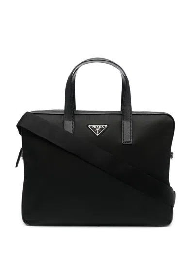 Prada Re-nylon Leather-trimmed Briefcase In Black