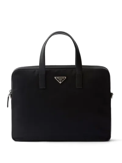 Prada Re-nylon Leather-trimmed Briefcase In Black