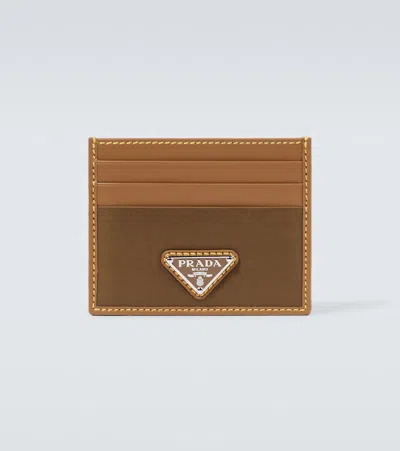 Prada Re-nylon Leather-trimmed Card Case In Brown