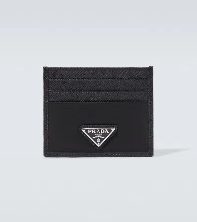 Prada Black Cardholder With Textured Finish And Logo Detail In Gray