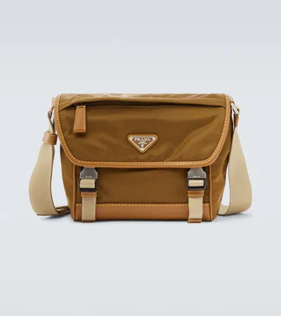 Prada Re-nylon Leather-trimmed Shoulder Bag In Brown