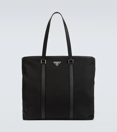 Prada Re-nylon And Saffiano Leather Tote Bag In Black