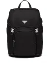 Prada Logo-plaque Multi-pocket Backpack In Black