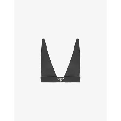 PRADA WOMENS BLACK RE-NYLON LOGO-BADGE CROPPED NYLON TOP