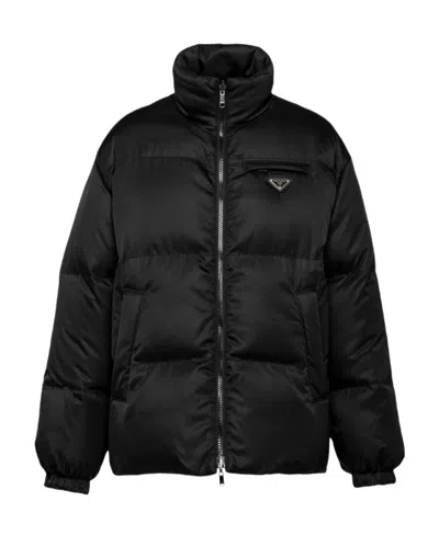Prada Mens Black Re-nylon Logo Plaque Recycled Nylon Down Jacket