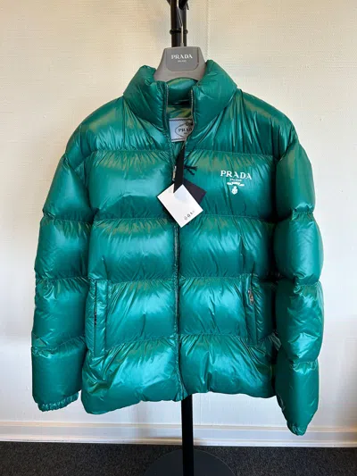 Pre-owned Prada Re-nylon Logo Down Jacket In Green