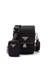Prada Mens Black Re-nylon Saffiano Leather And Nylon Shoulder Bag In Black