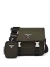 Prada Re-nylon Logo-plaque Messenger Bag In Green