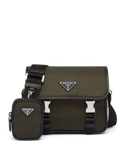 Prada Re-nylon Logo-plaque Messenger Bag In Green