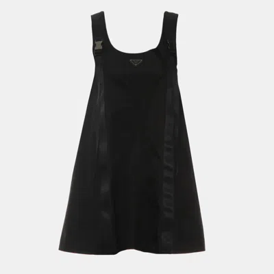 Pre-owned Prada Re-nylon Logo-plaque Mini Dress In Black
