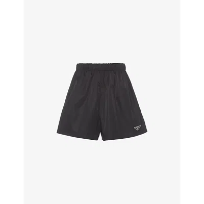 Prada Enamelled-logo Re-nylon Shorts In Black