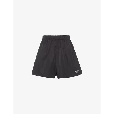 Prada Womens Black Re-nylon Logo-plaque Recycled-nylon Shorts