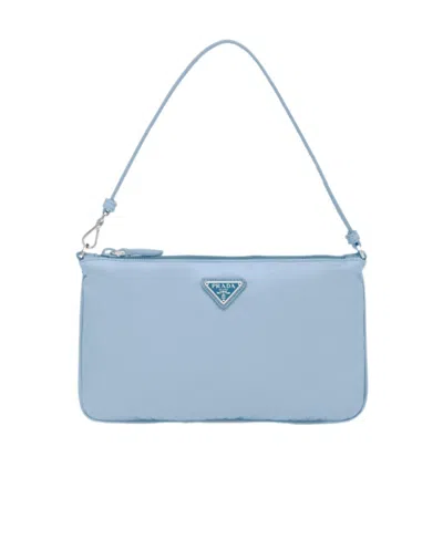 Prada Re-nylon Logo-plaque Shoulder Bag In Light Blue