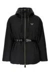 Prada Re-nylon Logo Raincoat In Black
