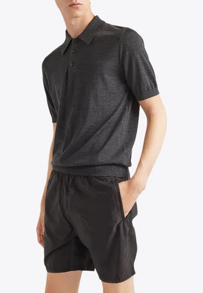 Prada Re-nylon Logo Swim Trunks In Black
