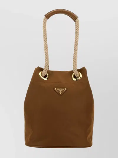 Prada Re-nylon Mariner Bucket Bag With Braided Handles In Brown