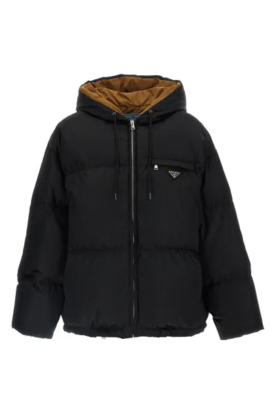 Prada Re-nylon Maxi Down Jacket In Black