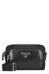 Prada Rectangular Nylon And Leather Crossbody Bag In Black
