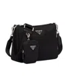 Prada Triangle Logo Re-nylon And Leather Messenger Bag In Black