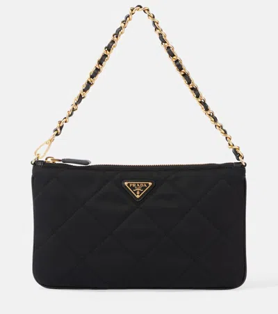 Prada Re-nylon Mini Leather-trimmed Shoulder Bag In Black