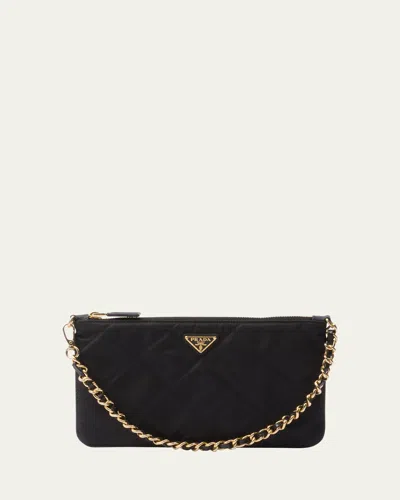 Prada Re-nylon Mini Quilted Pouch Clutch Bag In Black