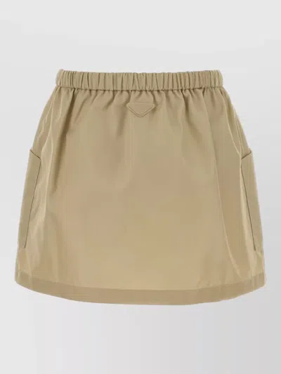 Prada Re-nylon Mini Skirt Belt Front Pockets In Neutral