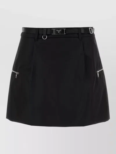 Prada Re Nylon Mini Skirt High Waist Belt In Blue