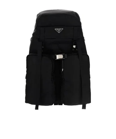 Prada Re-nylon And Saffiano Leather Backpack In Black