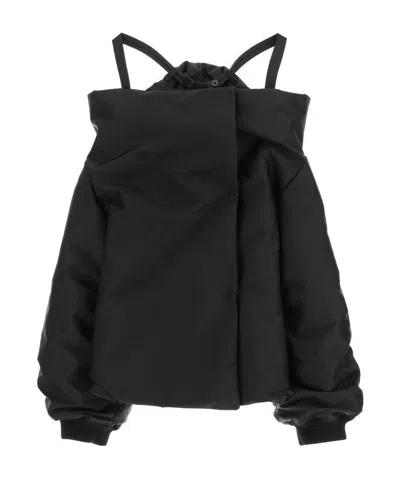 Prada Re-nylon Off-shoulder Bomber Jacket In Black