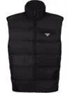 Prada Triangle Logo Zip-up Padded Vest In Black