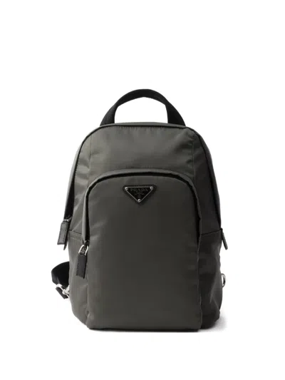 Prada Re-nylon Padded Woven Backpack In Green