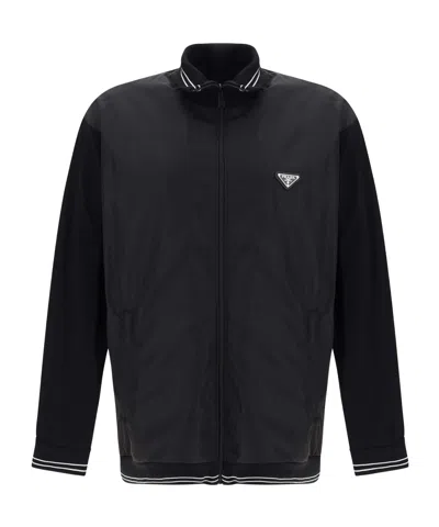 Prada Re-nylon Panelled Bomber Jacket In Black