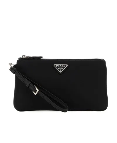 Prada Re-nylon Partitioned Clutch In Black